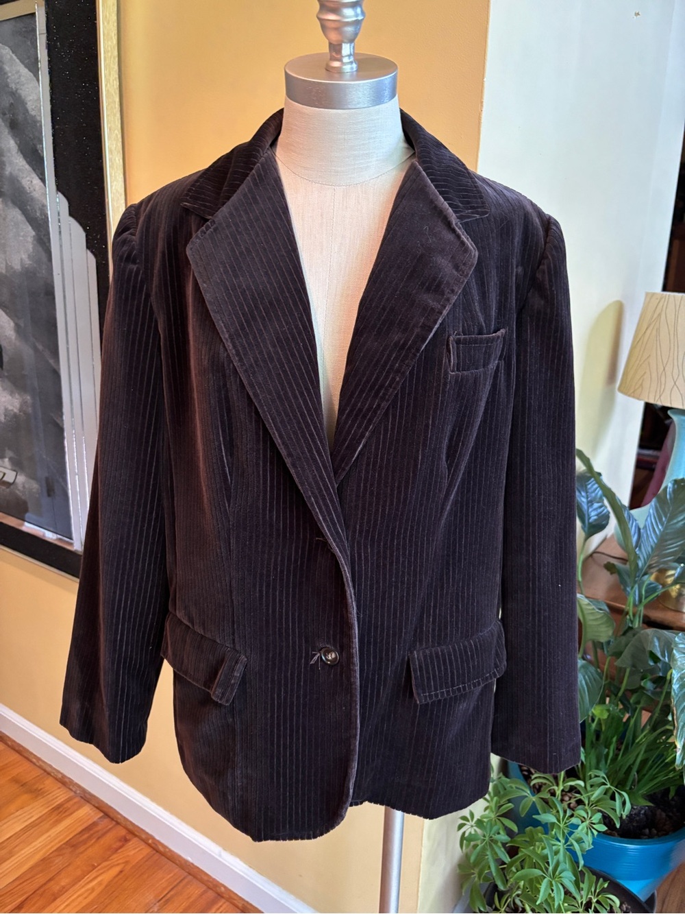 vintage chocolate brown velvet pin striped blazer jacket